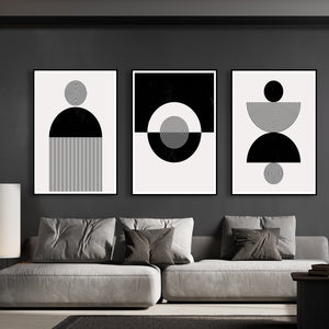  Set of 3 Prints - Black & White Geometry Wall Art Triptych