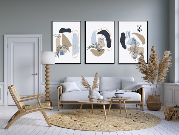 Abstract Geometric Shapes Wall Art Triptych, Set of 3 Prints