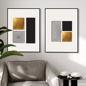  Set of 2 Prints - Golden Geometric Double Wall Art