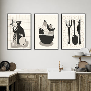  Set of 3 Prints - Scandinavian Fruits Triptych for Kitchen