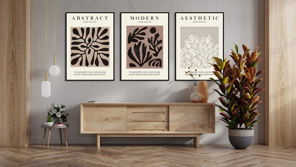 Aesthetic Beige Leaves Triptych, Set of 3 Prints