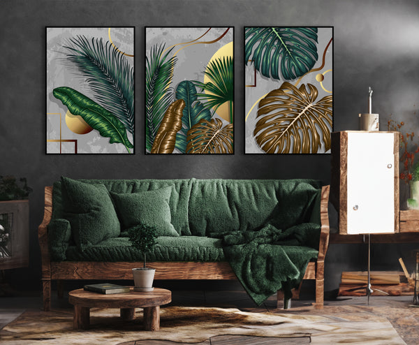 Green Botanical Leaves Triptych, Set of 3 Prints