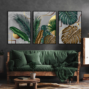  Set of 3 Prints - Green Botanical Leaves Triptych