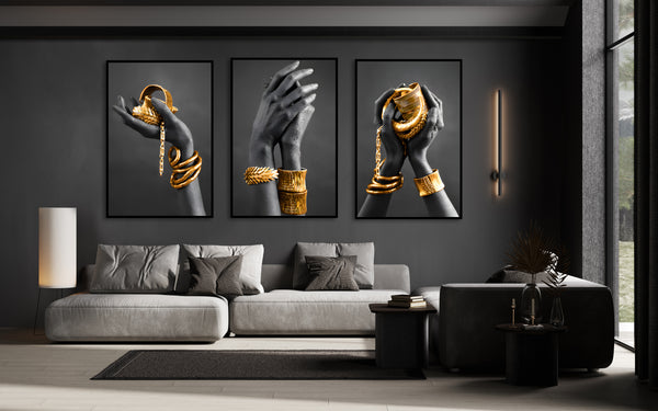 Hands and Gold Accessories Triptych, Set of 3 Prints