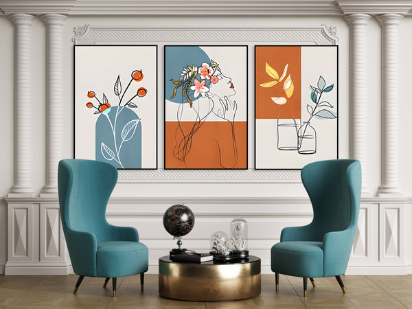 Set Of 3 Art Prints | Triptych Wall Art - Colorful One Line Art