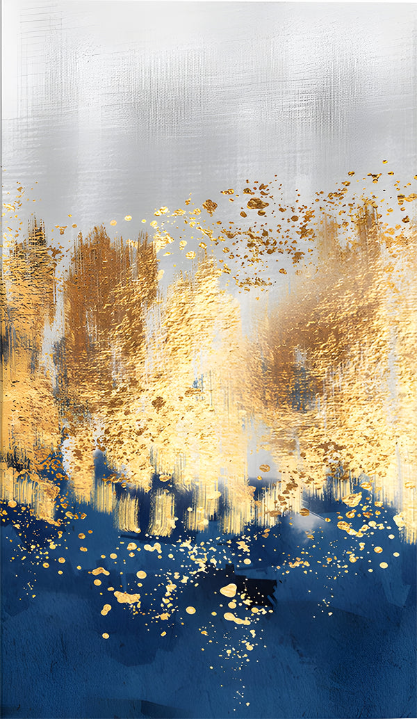 Gold & Blue Abstract Triptych, Set of 3 Prints