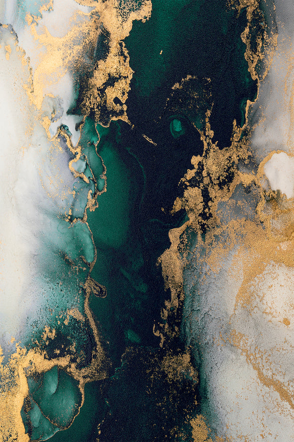Green & Gold Abstract Marble Triptych, Set of 3 Prints
