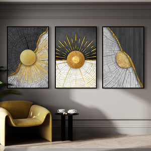 Set of 3 Prints - Gold Abstract Wooden Texture Triptych