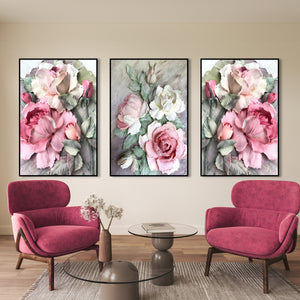  Set of 3 Prints - Pink Peony Flowers Texture Triptych