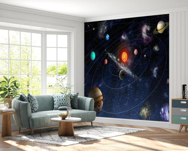 Space Wall Murals, Cosmic Space Wallpaper, Non Woven, Solar System and Galaxy Wallpaper, Stars Wall Mural
