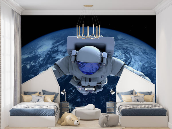 Space Wall Murals, Cosmic Space Wallpaper, Non Woven, Astronaut in Space Wallpaper, Earth Planet Wall Mural