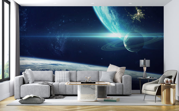Saturn and Earth Wall Mural