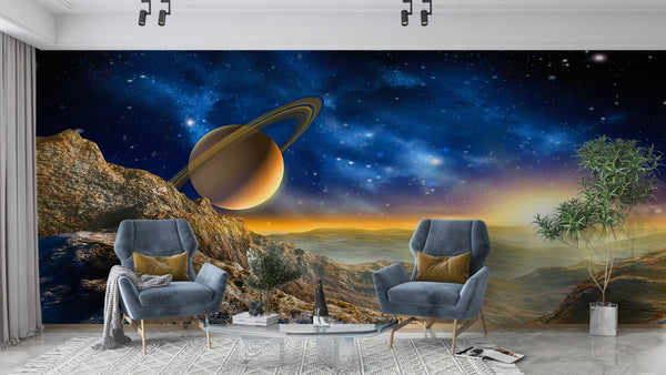 Space Wall Murals, Cosmic Space Wallpaper, Non Woven, Saturn Planet Wallpaper, Space Universe Wall Mural