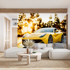 Transport Wallpaper | Yellow Ferrari Sport Car Wall Mural