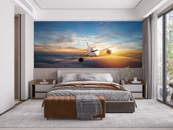Transport Wall Mural | Airplane in Blue Clouds Wall Mural