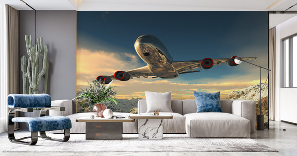 Wallpaper Transportation | Airplane over Mountains Wall Mural