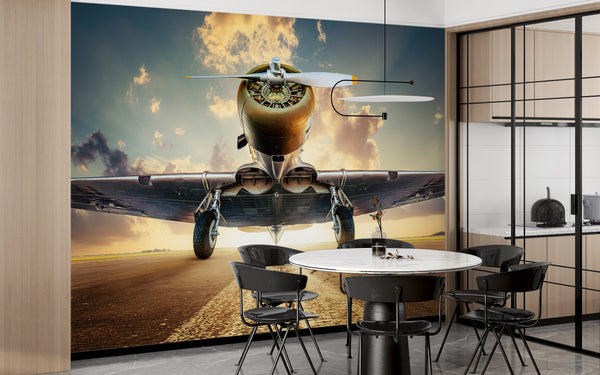 Transport Wallpaper, Non Woven, Vintage Airplane Wall Mural