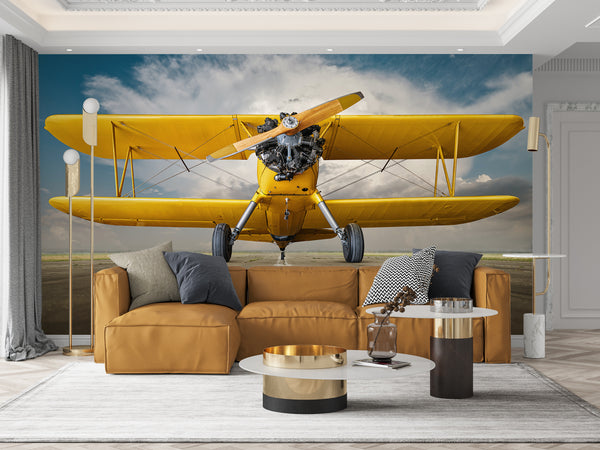 Transport Wallpaper | Vintage Yellow Airplane Wall Mural