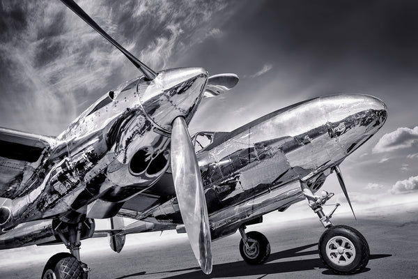 Transport Wallpaper, Non Woven, Vintage Airplane with Propeller Wall Mural, Black & White Plane Wallpaper