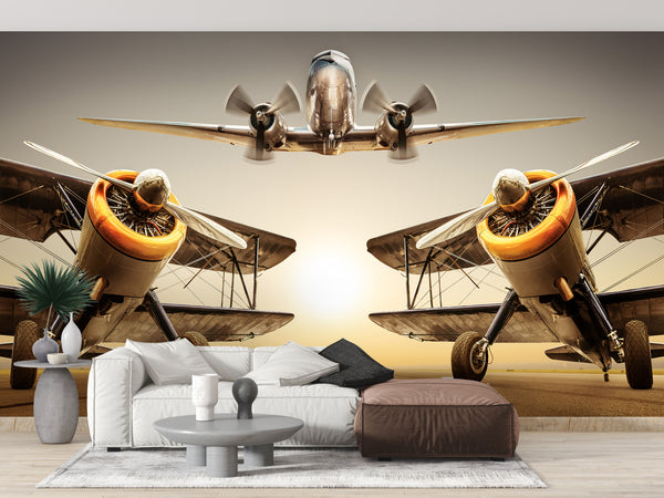 Wallpaper Transportation | Vintage Airplanes with Propeller Wall Mural