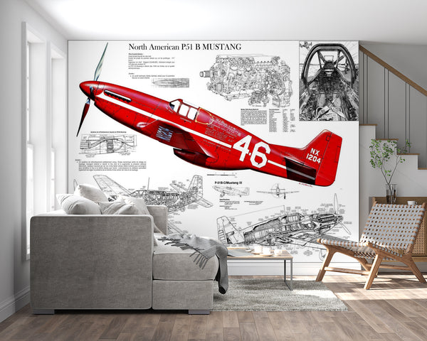 Transport Wallpaper, Non Woven, Retro Red Airplanes Wall Mural, Vintage Sketch Wallpaper