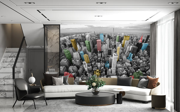 Countries Wallpaper, City Wallpaper, Non Woven, Black & White City Wallpaper, Colorful Buildings Wall Mural