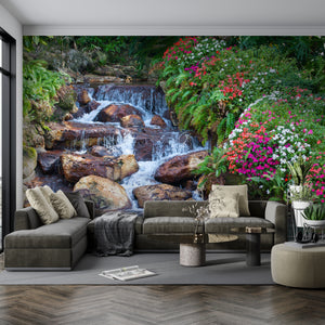 Waterfall Murals for Walls | Wildflowers & Stones Wall Mural