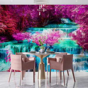 Waterfall Murals for Walls | Pink Forest Leaves Wall Mural