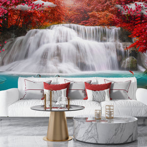 Murals of Waterfalls | Fire Red Forest Wall Mural