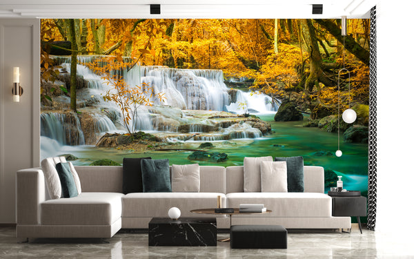 Waterfall Murals for Walls | Yellow Forest Wall Mural