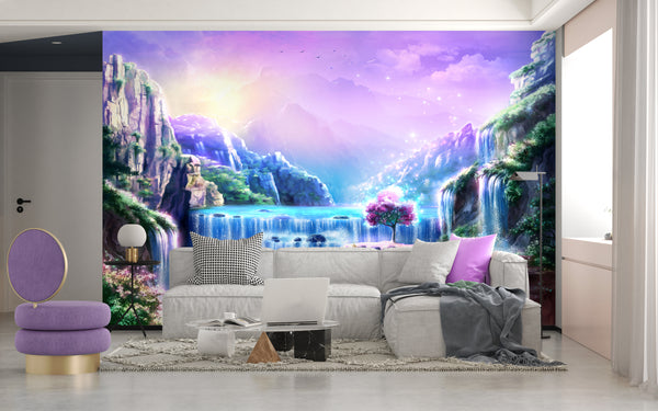 Waterfall Wallpaper Mural | Fairy Night Wall Mural