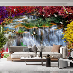 Waterfall Murals for Walls | Red Forest Waterfall Wall Mural