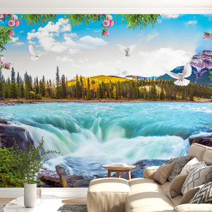 Waterfall Murals for Living Room | Nature Landcape Wall Mural