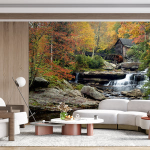 Waterfall Murals for Living Room | Deep Forest Wall Mural