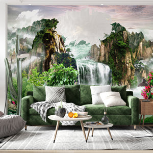 Waterfall Wallpaper Mural | Mountains & Forest Wall Mural