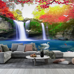 Waterfall Mural | Autumn Trees & Lake Wall Mural