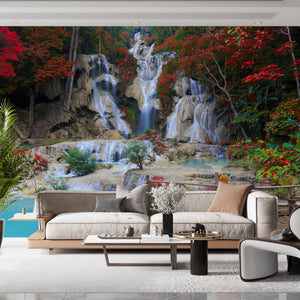 Waterfall Mural | Red Forest Wall Mural