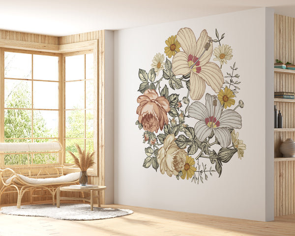 Flower Wall Art Stickers, Soft Nursery Floral Wall Decal | for Kids Vintage Peony Flower Wall Sticker