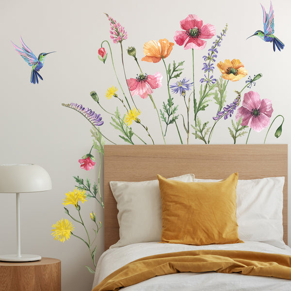 Floral Wall Decals For Nursery, Watercolor Wildflowers Wall Decals, Poppy Flowers Wall Art, Botanical Floral Wall Stickers