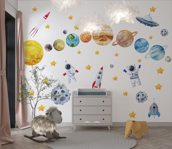 Solar System Wall Stickers, Space Theme Wall Decal, Solar System, Sun and Planets, Constellation decal, Nursery space Decals, Planet Decals