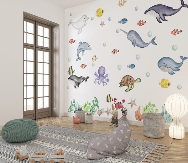 Wall Stickers, Ocean Wall Decal for Kids, Nursery SeaLife Wallsticker, Underwater Marine Animals Nursery Sticker