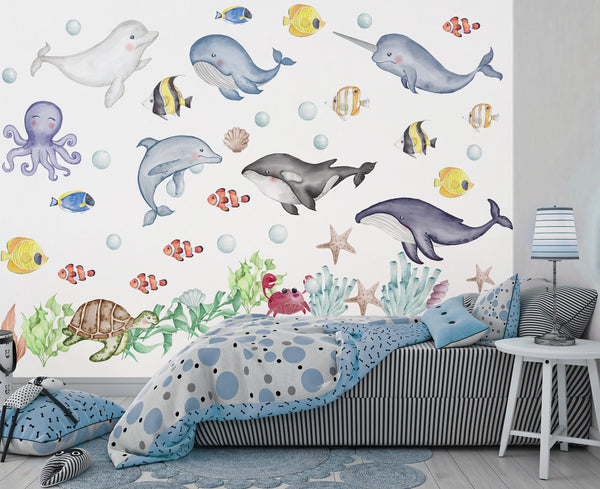 Wall Stickers, Ocean Wall Decal for Kids, Nursery SeaLife Wallsticker, Underwater Marine Animals Nursery Sticker