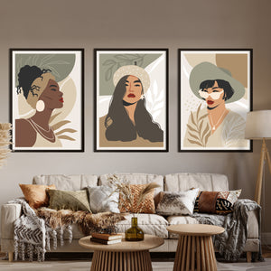  Set of 3 Prints - Boh Style Woman Face Wall Art Triptych