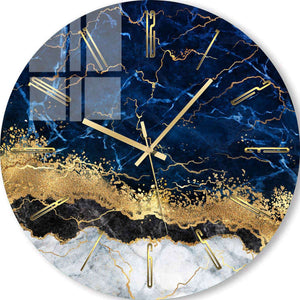 Wall Clocks | Blue marble with golden elements 