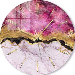 Custom Wall Clock | Pink marble with golden elements 