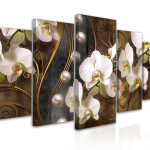 Split Canvas Wall Art  - White orchids on a dark background