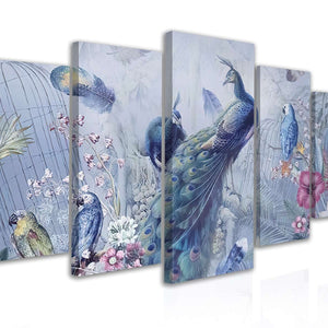 Multi Canvas Prints  - Graceful peacock and other birds