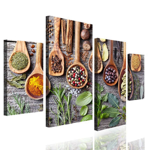 Multi Canvas Prints  -  Fragrant herbs and spices in wooden spoons