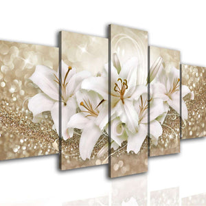 Multi Canvas Art  - White lily on a beige background.