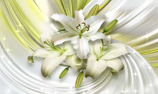 Modular picture, White lily on a green background